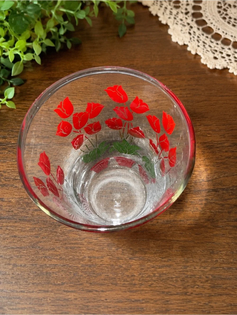 Vintage Red Tulip Drinking Glasses Set of 8 w/ Metal Carrier Caddy  Floral